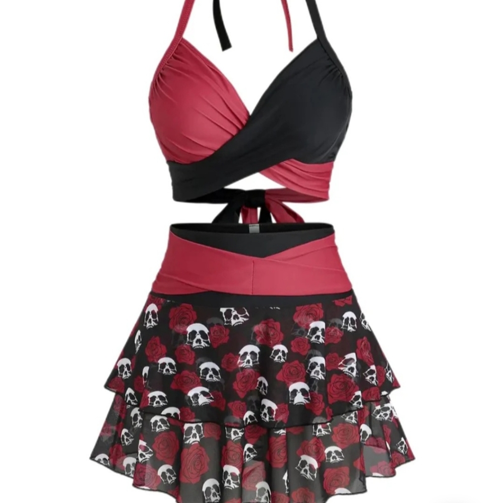 Stylish Black and Red Bikini Set